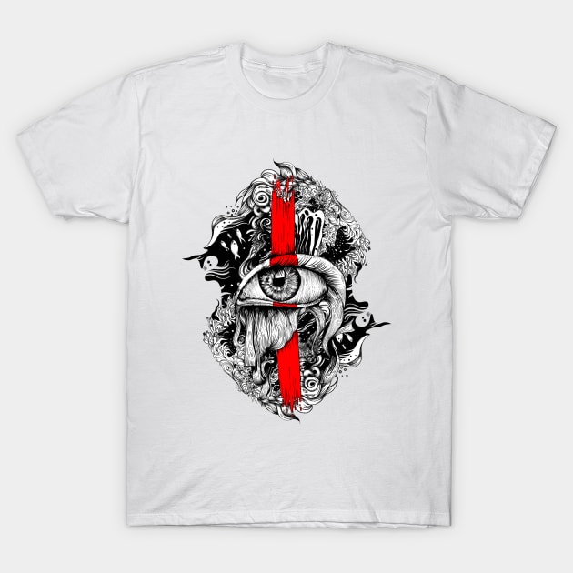 Red inked Eye T-Shirt by fakeface